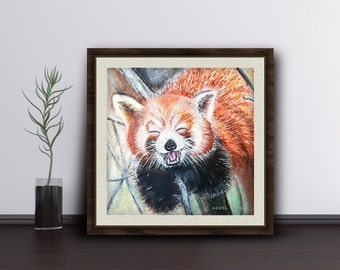 Red Panda wall art, Wildlife wall decor, Animal wall art, Square size prints, Animal Art Prints, nursery playroom art decor, Kids room decor