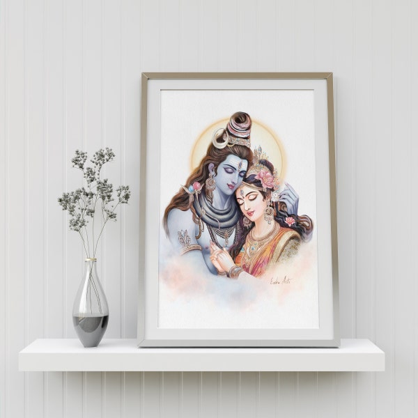 Peinture de Shankar Parvati, Seigneur Shiva, Peinture de dieu hindou, Art de dévotion, Art de Shiva Parvati, Peinture indienne, Peinture de dieu hindou religieux