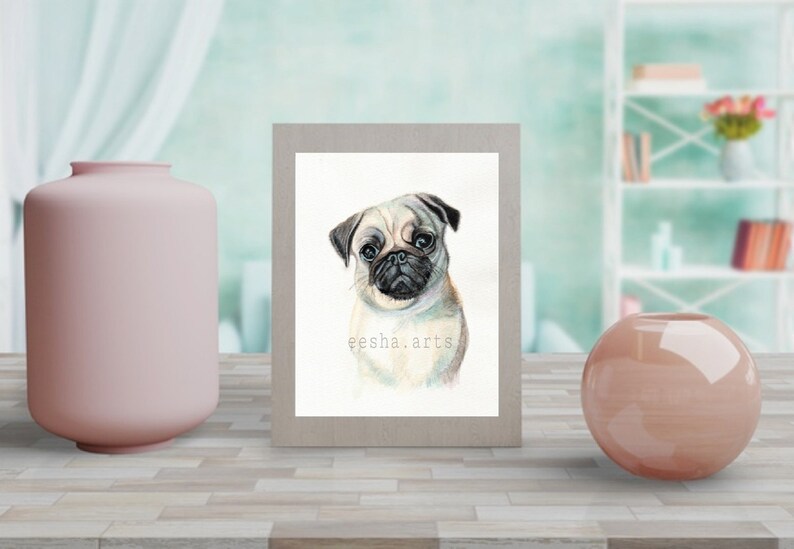 nursery playroom art, Pug, dog portrait, Personalized Pet Portrait, Printable Wall Art, custom gift, Gift For Animal Lovers, kids room decor image 1