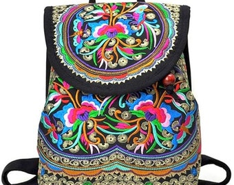 Goodhan Vintage Embroidered Women Backpack Ethnic Travel Handbag Shoulder Bag