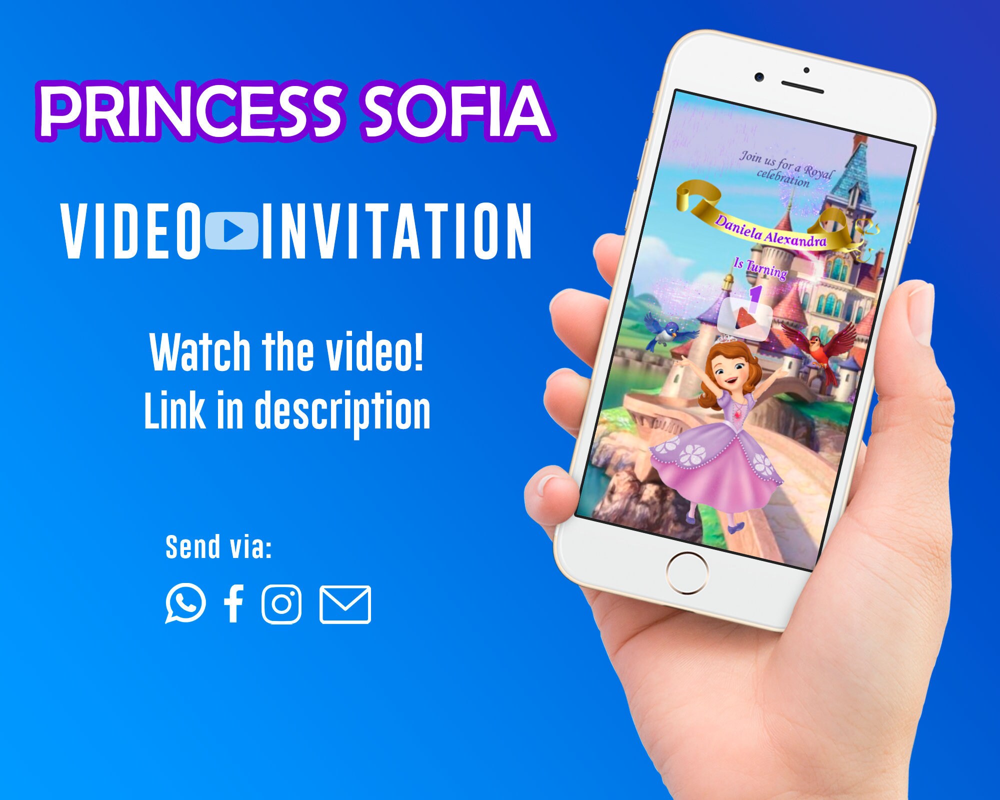 Princess Sofia Video Invitation Princess Sofia Birthday Etsy Canada