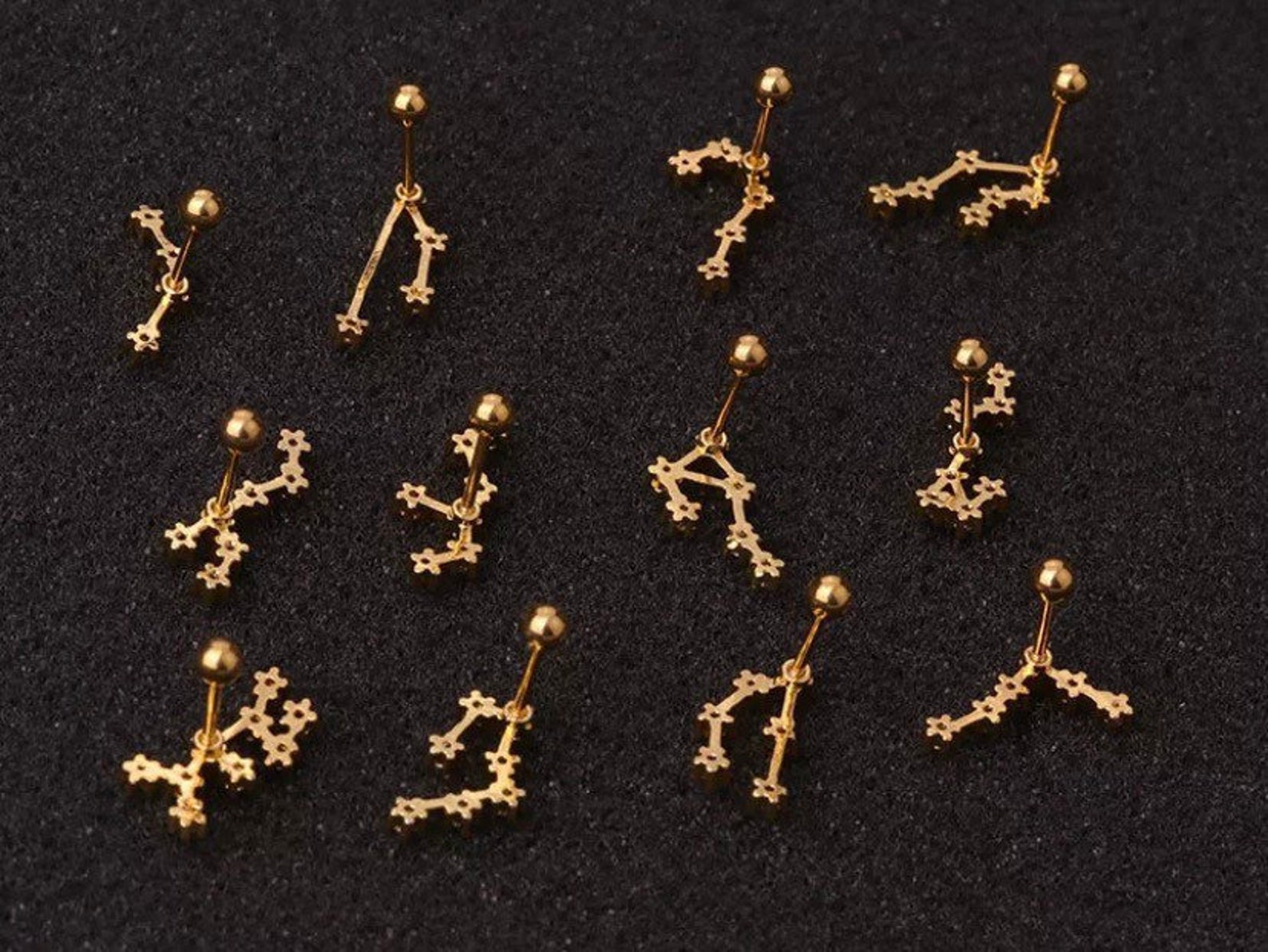 Zodiac Sign Stud Earrings Gold Constellation Earrings Etsy