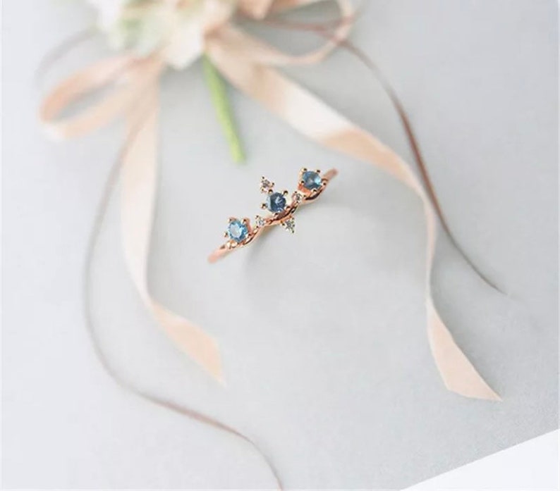 Astrology Ring Promise Ring Handmade Aquamarine Style Ring with Cubic Zarconia Star Rings Star Sign Ring Constellation Ring Gold