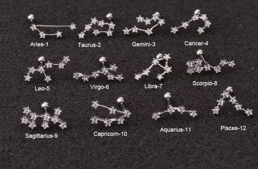 Zodiac Sign Stud Earrings -Silver - Constellation Earrings, Star Sign…