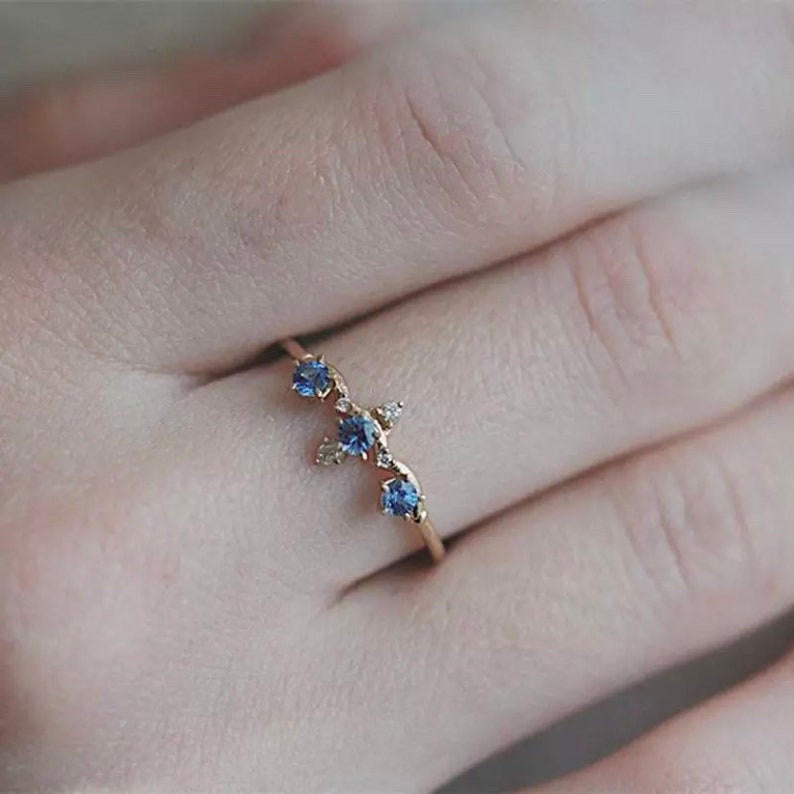 Astrology Ring Promise Ring Handmade Aquamarine Style Ring with Cubic Zarconia Star Rings Star Sign Ring Constellation Ring Gold