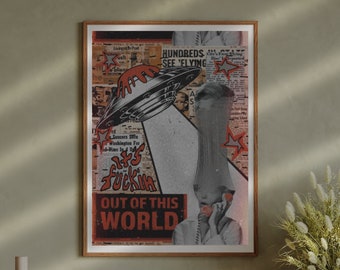 Vintage poster scifi-buitenaardse invasie, rare retro-kunstafdruk