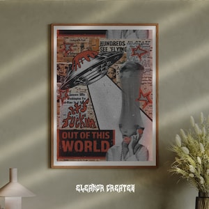 Alien Invasion Poster Aliens Print Vintage Sci Fi Poster Alien Art Print Weird Alien Love Print Retro Print Funny Poster Maximalist Wall Art