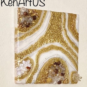 Resin Geode Wall Art White And Gold, Geode Painting On Wood Panel , Healing Stones Citrine Quartz Resin Art, Wedding Gift, Luxury Resin Art