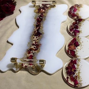 Chic Resin Tray and Coasters Set, Wedding Gift, Resin Serving Tray White, luxury home decor, Decorative Tray and Coasters Set