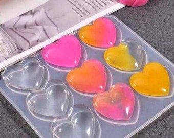 Molde de silicona con forma de corazón con 9 cavidades, de resina brillante, apto para alimentos, para llaveros.