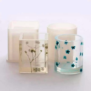 Flowers Pot DIY Mold, Shiny Resin Molds, Round Square Small Planter Silicone Mold, Succulent Planter Molds