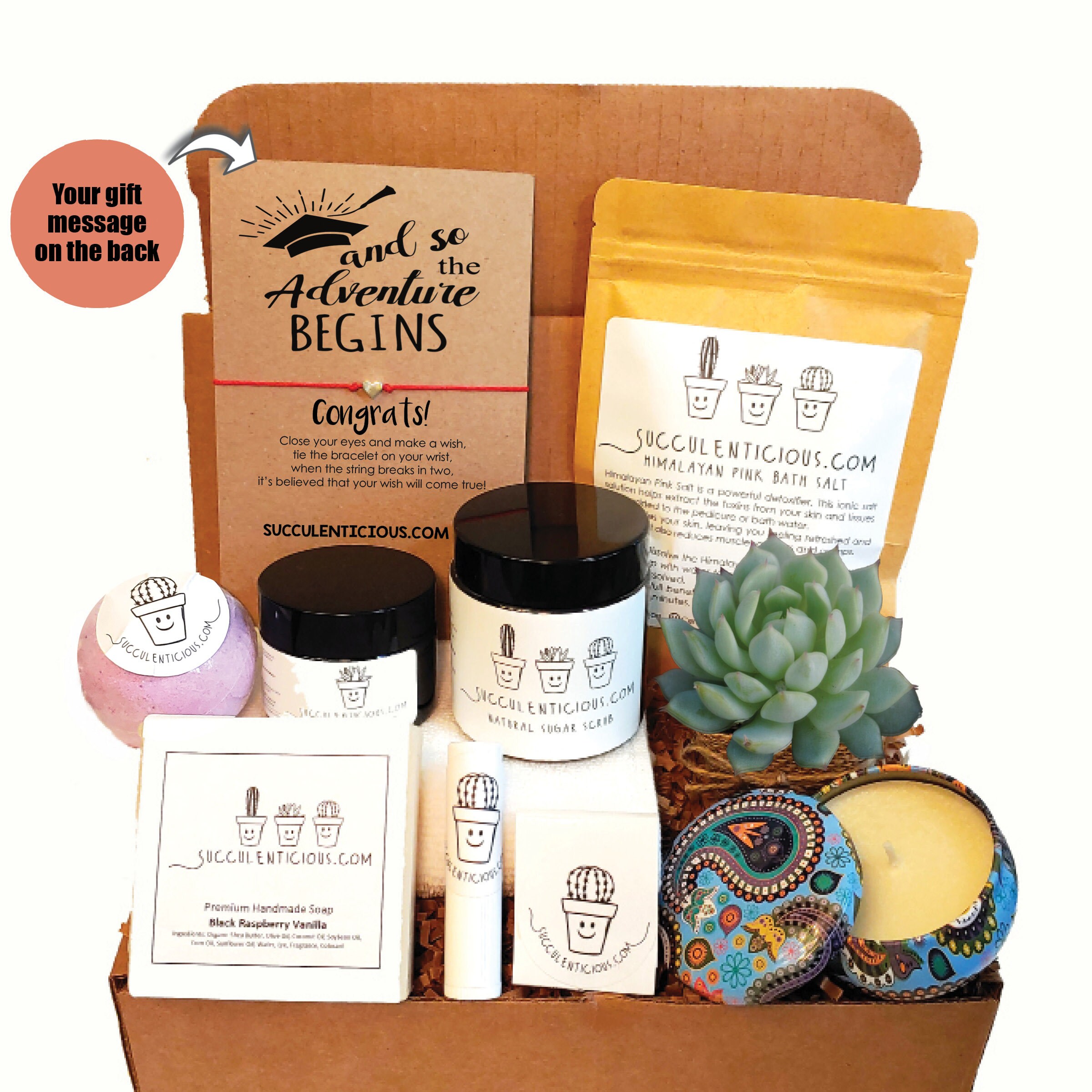 Graduation Gifts, Graduation Gift Box Graduation Care Package Graduate Spa Box Selfcare Gift Box Adventure Awaits Soy Candle Heart Bracelet