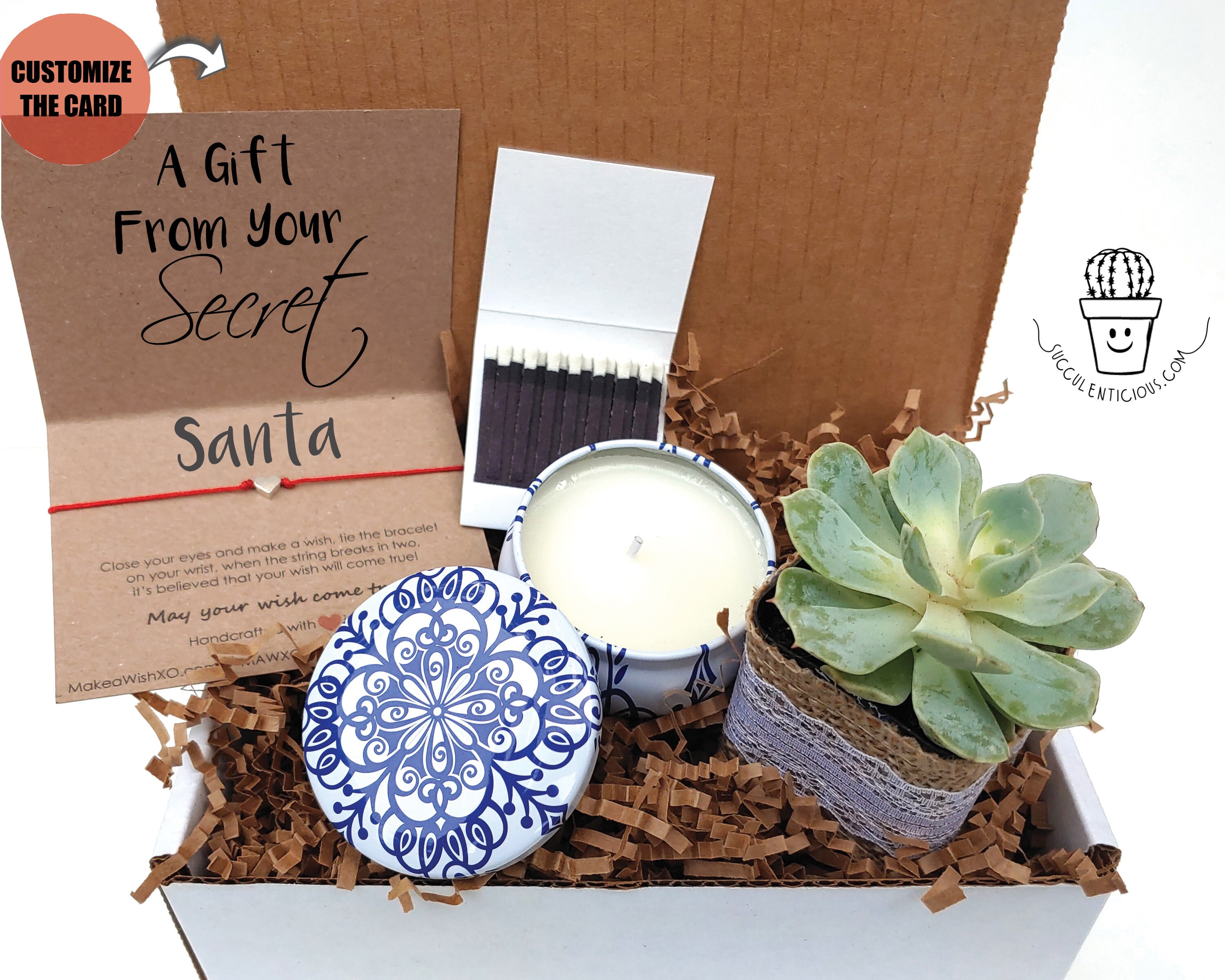 Secret Santa Gift, Coworker Gift, Thank you Gift, Office Gifts, Holiday Gift, Succulent Gift Box, Soy Candle or Oil Gift Set Heart Bracelet