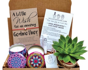 Godmother Gift, Succulent Gift Box for Godmother, Godmother Gift Box for Godmother, Gift for Her, Soy Candle or Oil Gift Box, Heart Bracelet