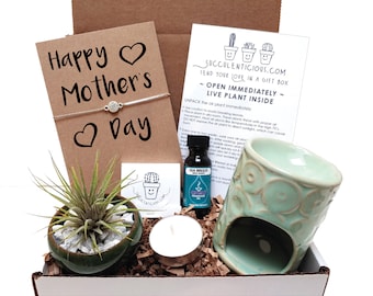 Succulent Gift Box for Mom, Mom Gifts, Care Package for Mom, Mom Care Package, Mother Gifts, Soy Candle or Oil Gift Box Compass Chain
