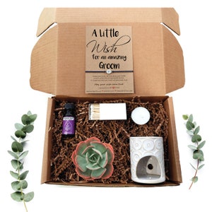Groom Gift, Succulent Gift Box, Groom Box, Groom Gift Box Gift for Groom, Care Package, Fragrance Oil Gift Box Compass Bracelet Gift for Him