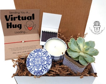 Succulent Gift Box for Friend Gift Box, Best Friend Gift Long Distance, Virtual Hug Gift Box, Friendship Bracelet Soy Candle or Oil Gift Box