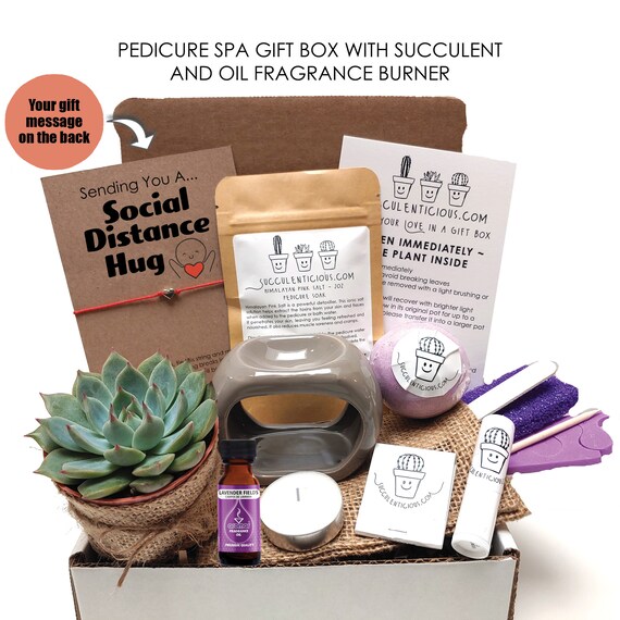 Social Distance Hug, Spa Gift Box, Pedicure Kit Gift, Succulent Gift Box, Care Package Friend Gift Box, Seed Grow Kit Box, Heart Bracelet