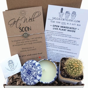 Get Well Soon Gift Box, Get Well Gift. Succulent Gift Box, Get Well Card Care Package, Sending you a hug Gift, Succulents Sun Bracelet Chain