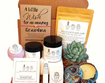 Grandma Gifts, Grandmother Gift Care Package, Grandma Spa Gift Box, Grandma Selfcare Package Succulent Gift for Grandma Self Care Package