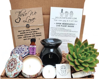Sympathy Care Package, Sympathy Gift Box Condolences Gift, Succulent Gift Box Bereavement Gift Memorial Gift Candle Set Angel Chain Bracelet