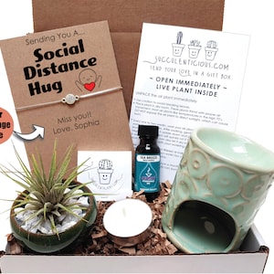 Coffret cadeau pour un ami de longue distance, une carte cadeau succulente « Thinking of you » Câlin à distance, emballage cadeau Bougie de soja ou boîte-cadeau d'huile Chaîne boussole