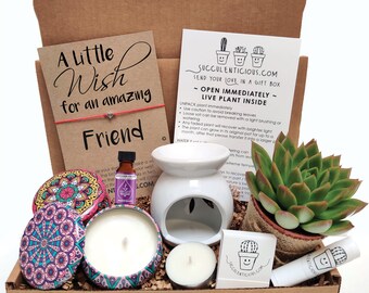 Personalized Friend Gift, Friend Gifts for Friend Succulent Gift Box, Friend Birthday Gift, Friend Care Package Oil Gift Box Candle Gift Box