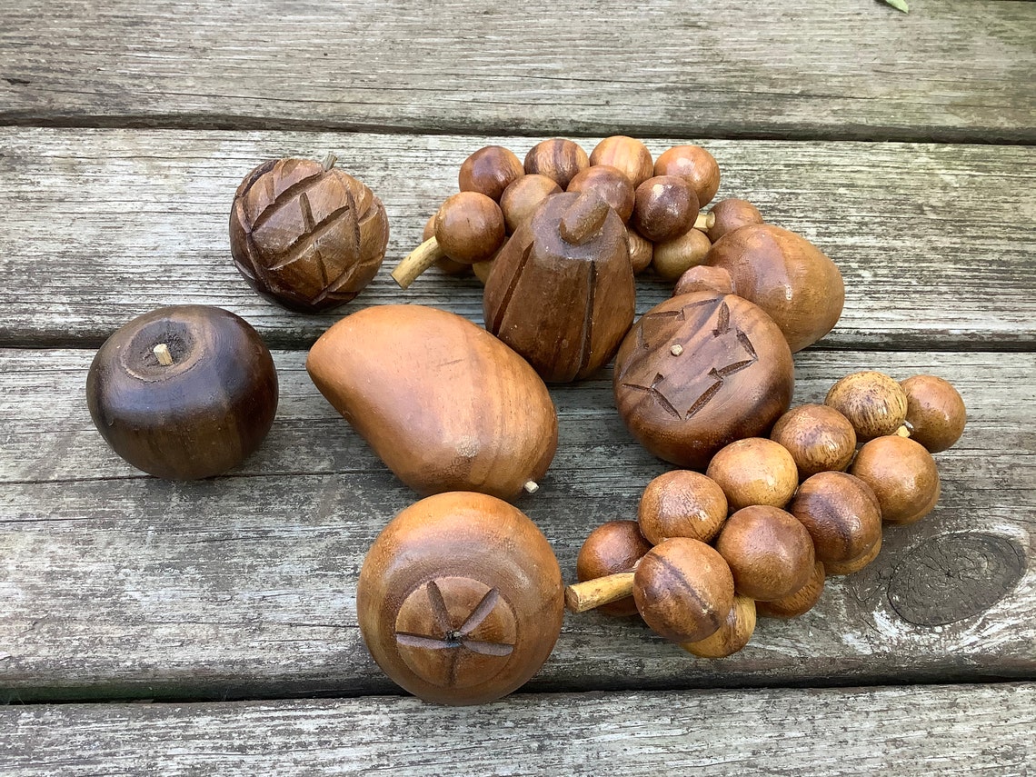 Vintage Wooden Fruit Set 9 Piece Set of Fruit Etsy
