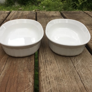 Vintage Corningware Ramekin Bowls, French White Casserole Dishes, Oval 475mL, Round 500mL