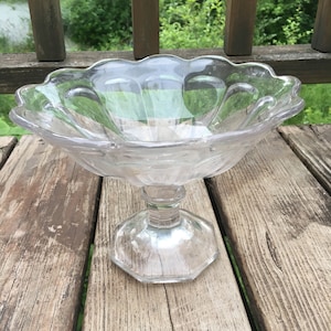 Vintage Large Footed Glass Jelly Dish, Retro Kitchenware, Glass Serving Dish, Candy Dish,