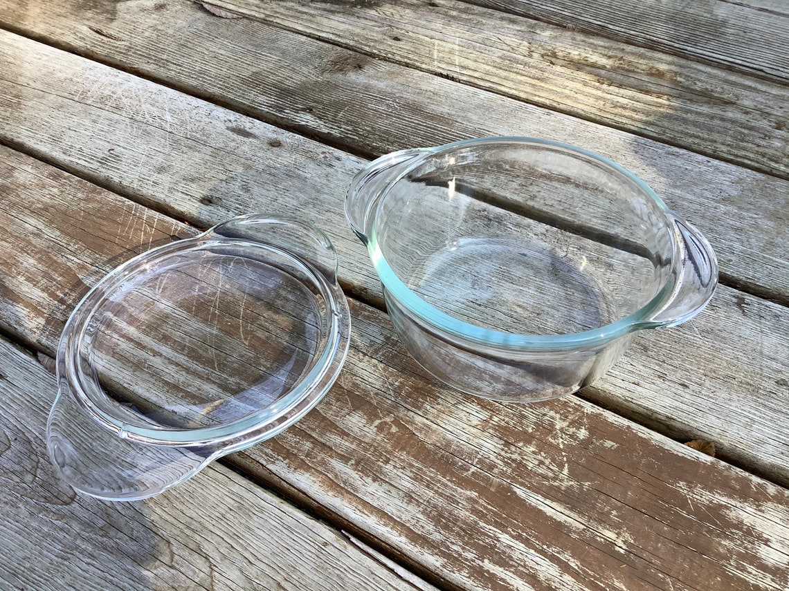 Vintage Glass Casserole Dish, Deep Clear Casserole Dish With Domed Lid