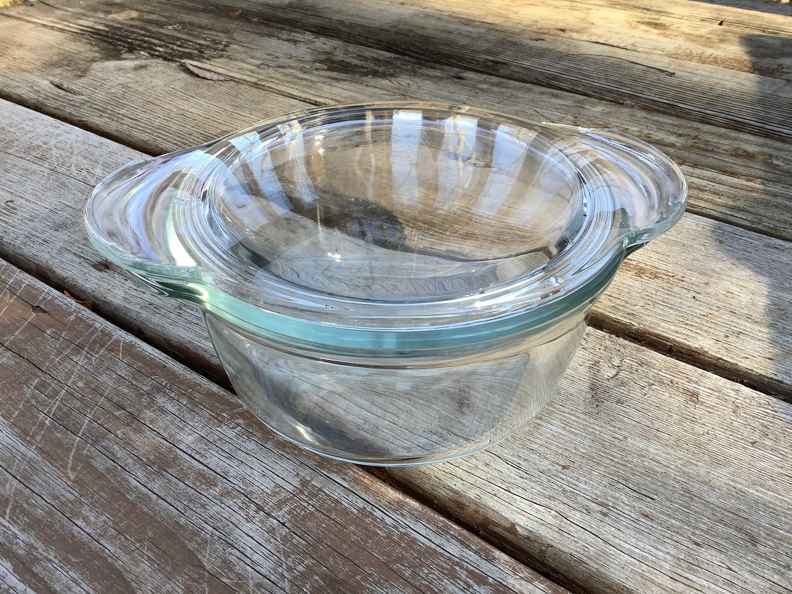 Vintage Glass Casserole Dish, Deep Clear Casserole Dish With Domed Lid