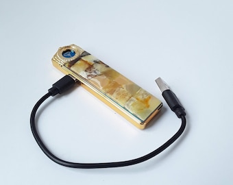Accendino USB Amber Mosaic, accendino tascabile senza fiamma, regalo per uomo