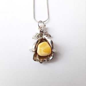 Baltischer Bernstein Anhänger, Weißer Bernstein Anhänger, Edelstein Anhänger an Kette, Naturbernstein Schmuck, Honig Baltischer Bernstein Alltagsanhänger