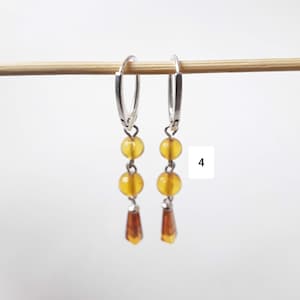Dangle amber and 925 silver earrings, Baltic amber drop earrings for pierced ears, Gemstone amber sterling silver hanging  earrings jewelry