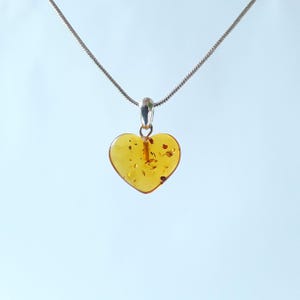 Baltic amber heart pendant, Gemstone heart pendant, Small cute yellow heart pendant Translucent honey amber heart Romantic jewelry for women
