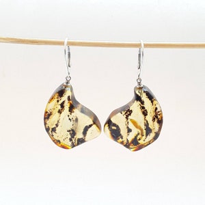 Dangle Amber 925 silver earrings, Gemstone Baltic amber hanging earrings Delicate sterling silver  leverback earrings Graduation gift sister