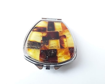 Baltic Amber Pill Box: Gemstone Mosaic Travel Medicine Case