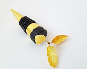 Bouchon de bouteille de vin en ambre de la Baltique : accessoire de bar pour la maison en forme de feuille