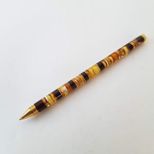 Handmade Baltic Amber Ballpoint Pen: Unique Gemstone Writer Gift