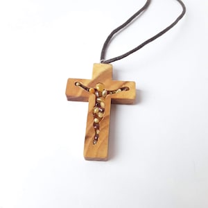 Handcrafted Baltic Amber & Wood Cross Pendant: Religious Jewelry