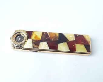 Accendino USB a mosaico ambrato, accendino tascabile senza fiamma, regalo per lui