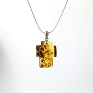 Amber cross pendant, Baltic amber pendant, Yellow gemstone cross everyday pendant, Genuine amber stone religious jewelry, Baptism cross gift