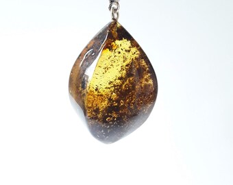 Baltic amber pendant on long  chain, Gemstone dark pendant, Abstract clear amber  pendant,  Transparent pendant, Baltic amber jewelry gift