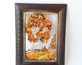 Dipinto in ambra baltica: piccolo paesaggio, opera d'arte incorniciata (6,29x4,72 pollici)