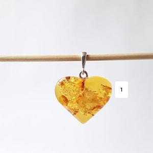 Baltic Amber HEART and 925 sterling silver pendant Yellow gemstone Heart shaped pendant jewelry Romantic I love you honey pendant girlfriend