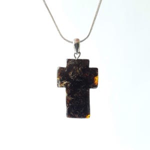 Baltic Amber Cross Pendant: Black Gemstone Jesus Cross