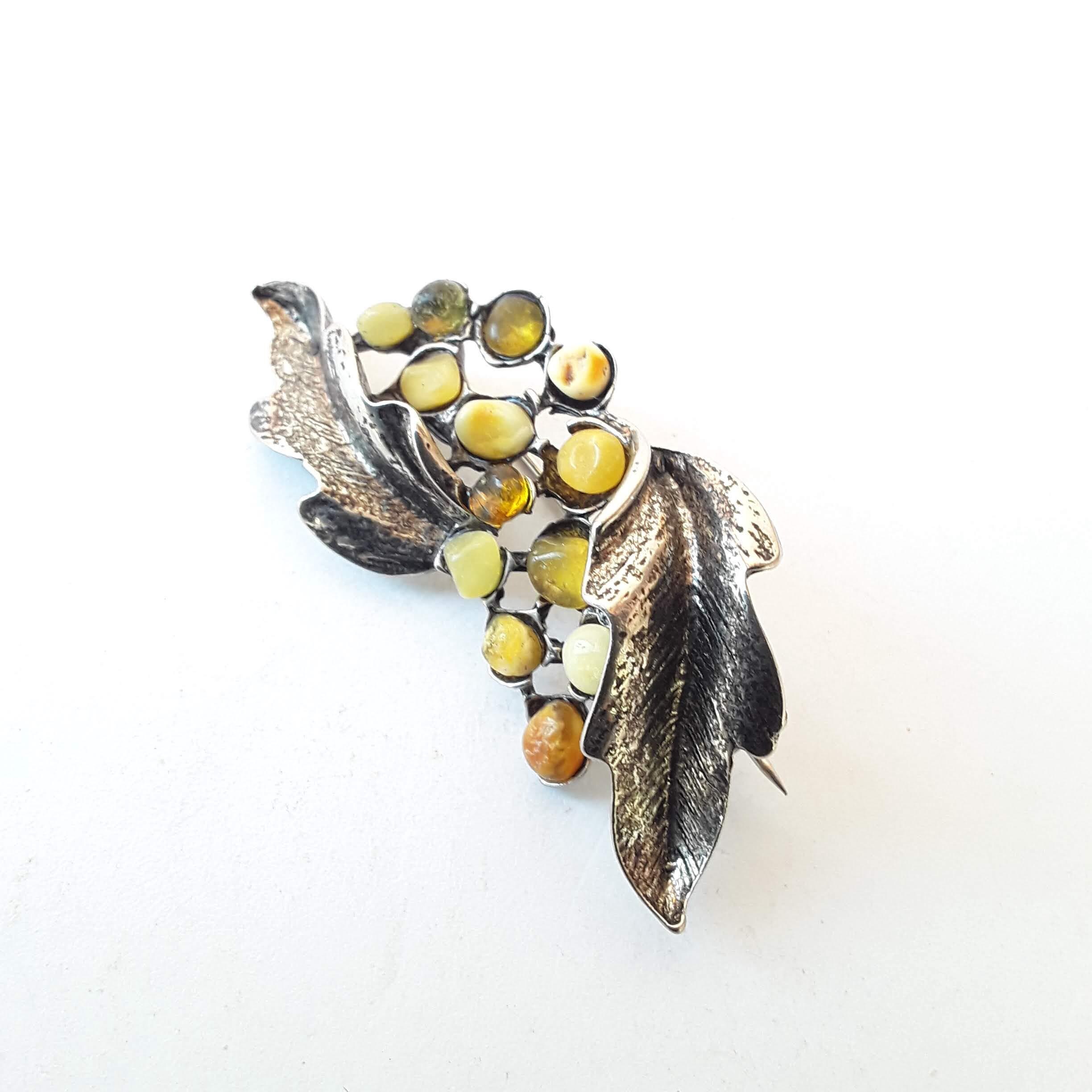 Broche Vintage En Ambre – Bijou Rétro – Occasion – Belle Couleur Miel