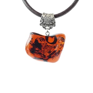 Brown amber stone pendant, Large Baltic amber pendant, Everyday gemstone pendant, Handcrafted cognac amber pendant Unisex amber pendant gift