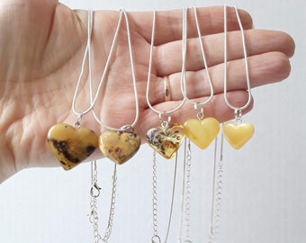 Baltic amber pendant HEART,  Brown gem pendant, Heart shaped jewelry.